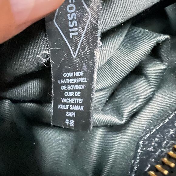 Vintage Fossil Pebbled Soft Black Cow Hide Leather Two Zip Pockets Shoulder Bag - Picture 13 of 14